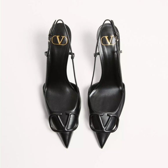 Valentino Black VLOGO SIGNATURE CALFSKIN SLINGBACK PUMP 80 MM / 3.15 IN- Size 40 - Picture 4 of 12